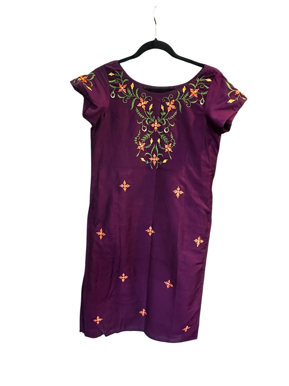 Embroidered Purple Tunic Dress with Floral Accents